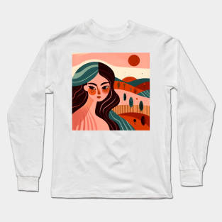 Abstract woman face and nature portrait art Long Sleeve T-Shirt